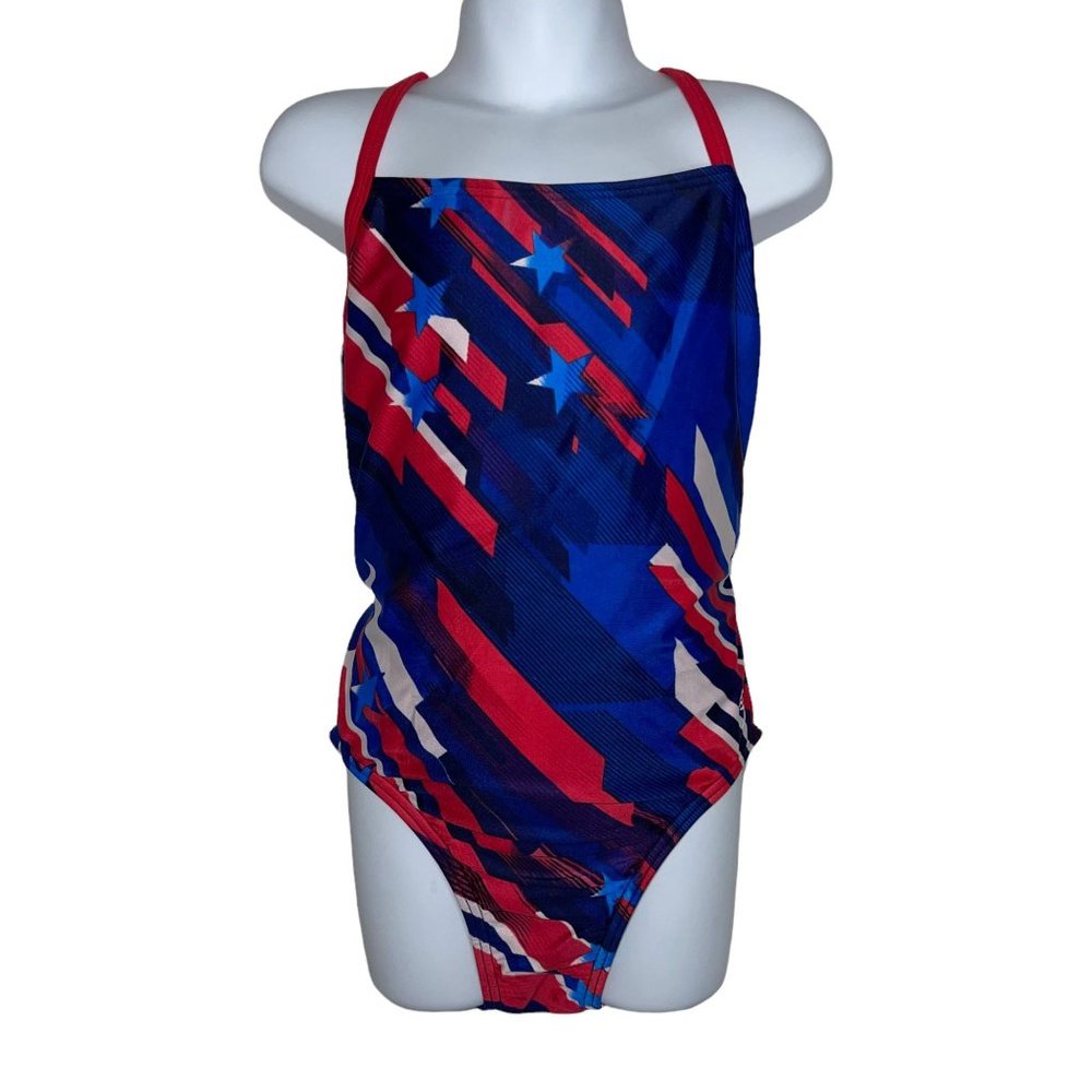 Rare NWT Speedo Pro LT Stars Stripes Patriotic USA Flag One Piece Swimsuit 26